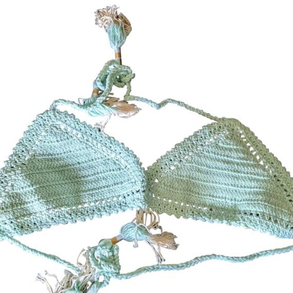 NWT SHE MADE ME Turquoise Crochet Bikini Top